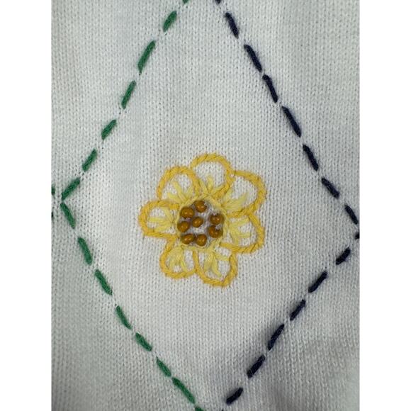 Alfred Dunner‎ Women’s XL White Floral Argyle Sweater Pullover Beaded Embroidery - Picture 5 of 9